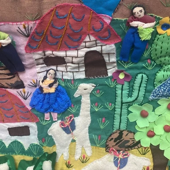 VTG Peruvian Arpillera 3D folk art applique embroidery wall art - Picture 3 of 16